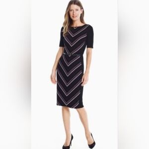 White House Black Market Striped Chevron Short Sleeve Dress